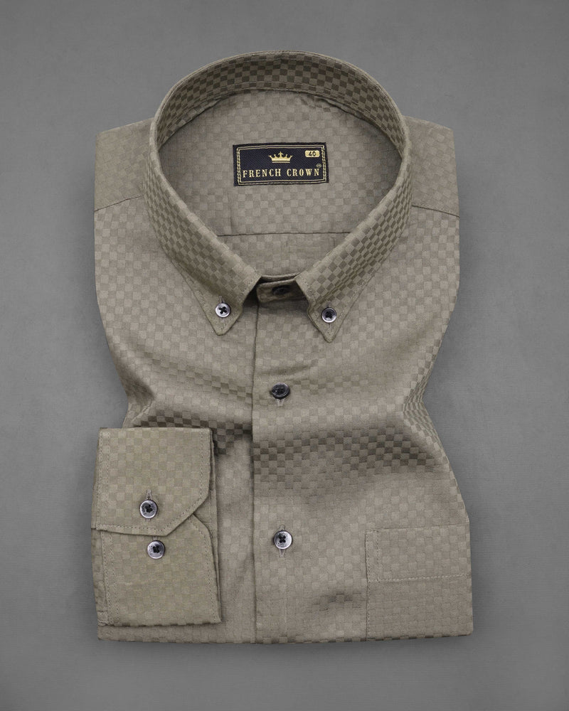 Concord Green Checked Dobby Textured Premium Giza Cotton Shirt