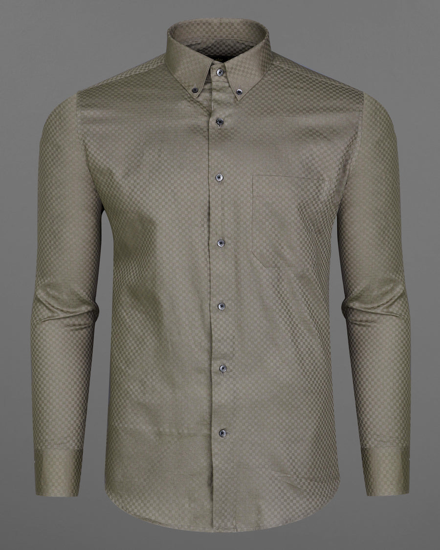 Concord Green Checked Dobby Textured Premium Giza Cotton Shirt