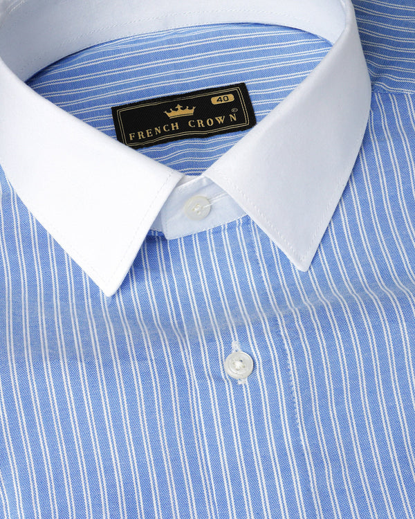 Indigo Blue and White Striped Royal Oxford Shirt