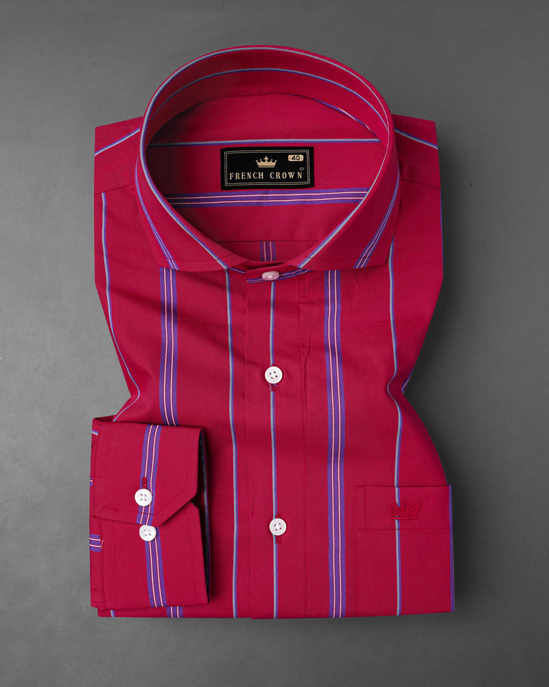 Vivid Burgundy Twill Purple Striped Premium Cotton Shirt