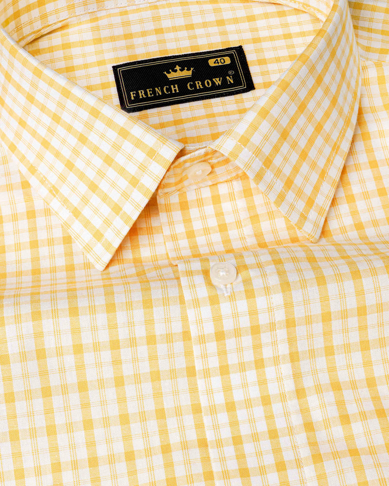 Apricot Yellow with White Plaid Checkered Premium Cotton Shirt 8083-38, 8083-H-38, 8083-39, 8083-H-39, 8083-40, 8083-H-40, 8083-42, 8083-H-42, 8083-44, 8083-H-44, 8083-46, 8083-H-46, 8083-48, 8083-H-48, 8083-50, 8083-H-50, 8083-52, 8083-H-52