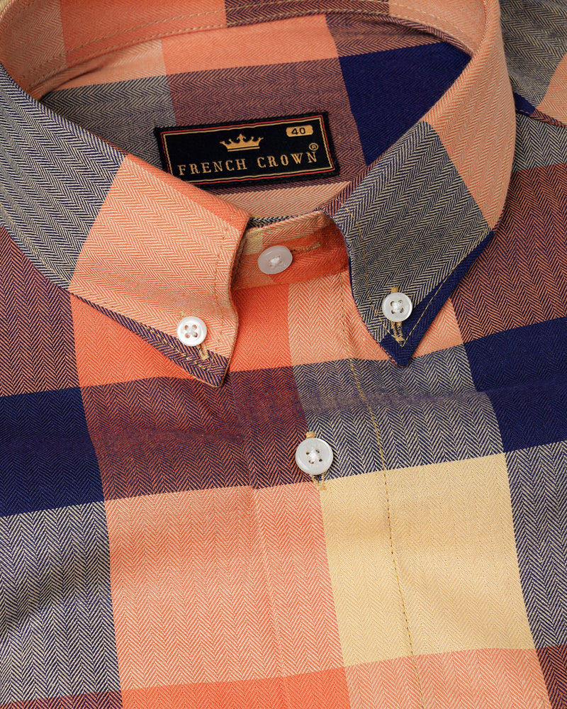 Burnt Sienna Orange with Haiti Navy Blue Multicoloured Checked Herringbone Shirt 8098-BD-38, 8098-BD-H-38, 8098-BD-39, 8098-BD-H-39, 8098-BD-40, 8098-BD-H-40, 8098-BD-42, 8098-BD-H-42, 8098-BD-44, 8098-BD-H-44, 8098-BD-46, 8098-BD-H-46, 8098-BD-48, 8098-BD-H-48, 8098-BD-50, 8098-BD-H-50, 8098-BD-52, 8098-BD-H-52