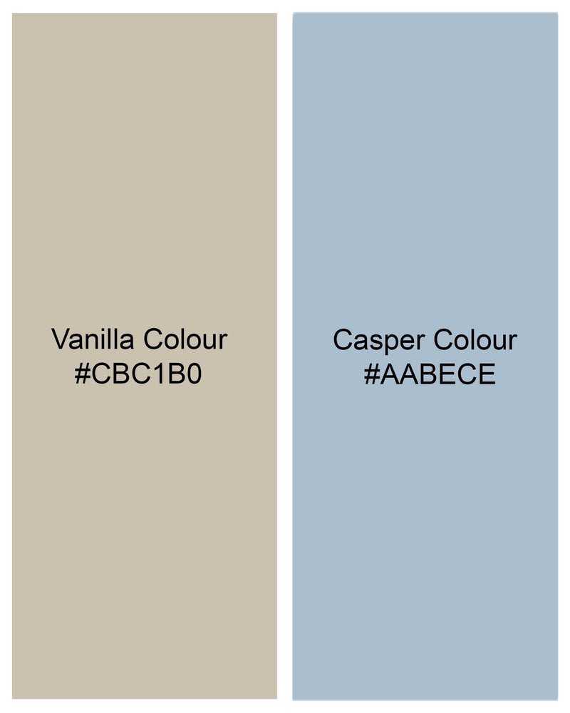 Vanilla Brown and Casper Sky Blue Plaid Luxurious Linen Designer Shirt