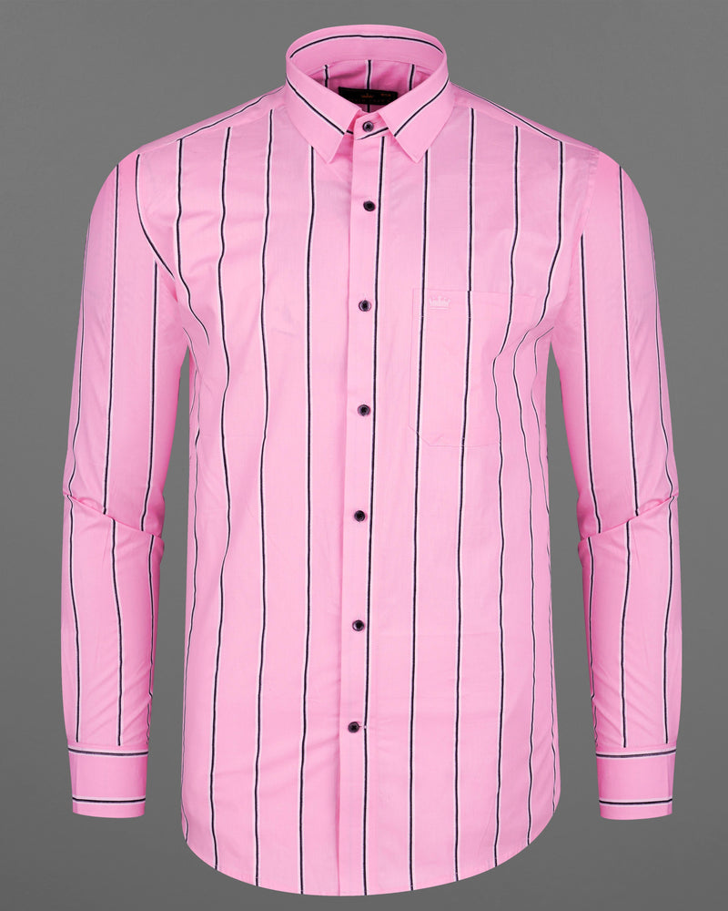 Pastel Pink with Black and White Striped Premium Cotton Shirt