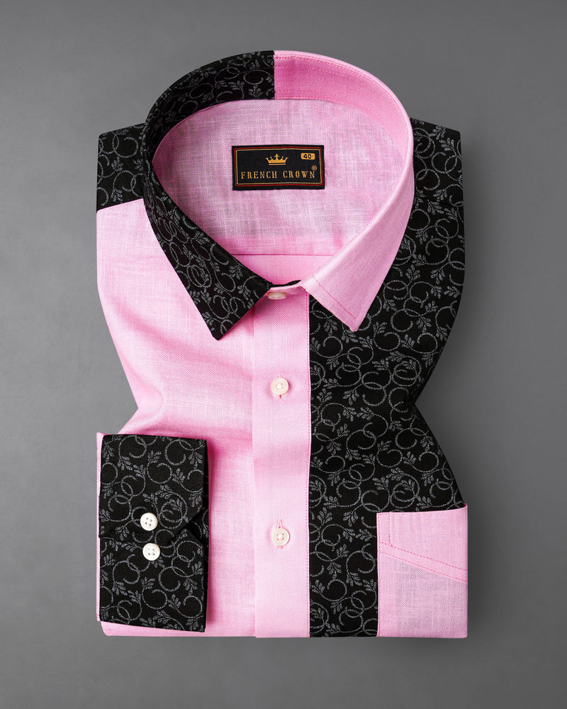 Chantilly Pink with Jade Black Ditsy Dobby Textured Premium Giza Cotton Designer Shirt