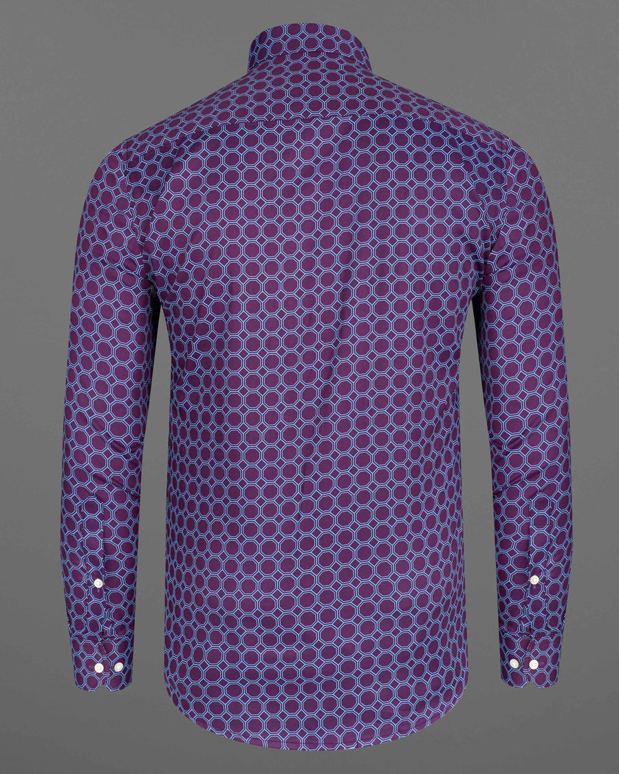 Bossanova Violet with Shakespeare Blue Hexagonal Printed Twill Premium Cotton Shirt 8115-38, 8115-H-38, 8115-39, 8115-H-39, 8115-40, 8115-H-40, 8115-42, 8115-H-42, 8115-44, 8115-H-44, 8115-46, 8115-H-46, 8115-48, 8115-H-48, 8115-50, 8115-H-50, 8115-52, 8115-H-52 