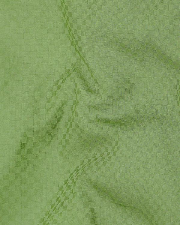 Asparagus Green Checked Dobby Textured Premium Giza Cotton Shirt