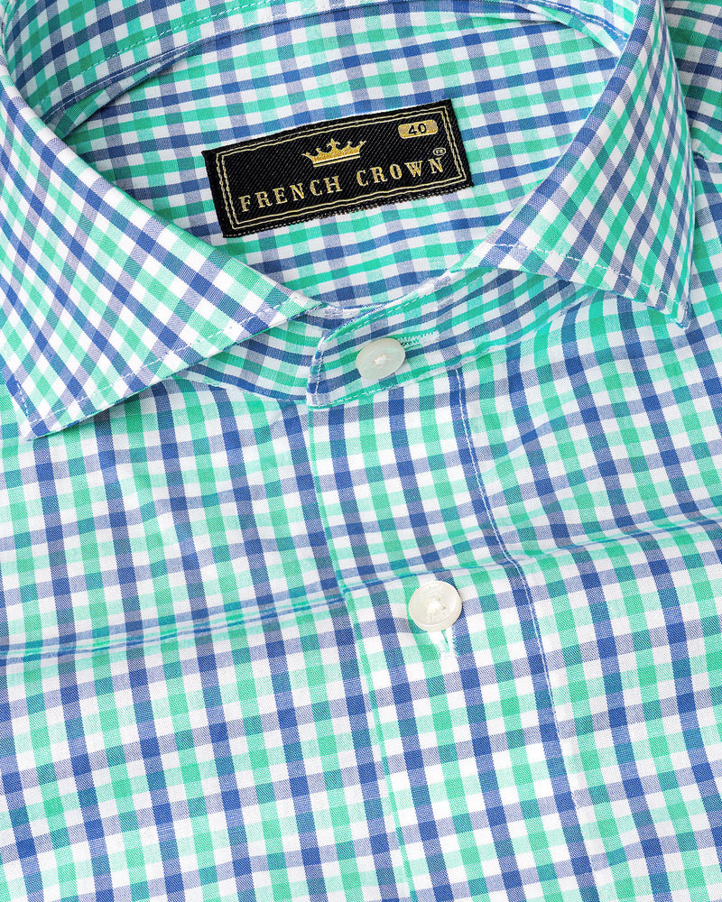 Bright White with Azure Blue and Turquoise Green Checkered Premium Cotton Shirt 8130-CA-38, 8130-CA-H-38, 8130-CA-39, 8130-CA-H-39, 8130-CA-40, 8130-CA-H-40, 8130-CA-42, 8130-CA-H-42, 8130-CA-44, 8130-CA-H-44, 8130-CA-46, 8130-CA-H-46, 8130-CA-48, 8130-CA-H-48, 8130-CA-50, 8130-CA-H-50, 8130-CA-52, 8130-CA-H-52