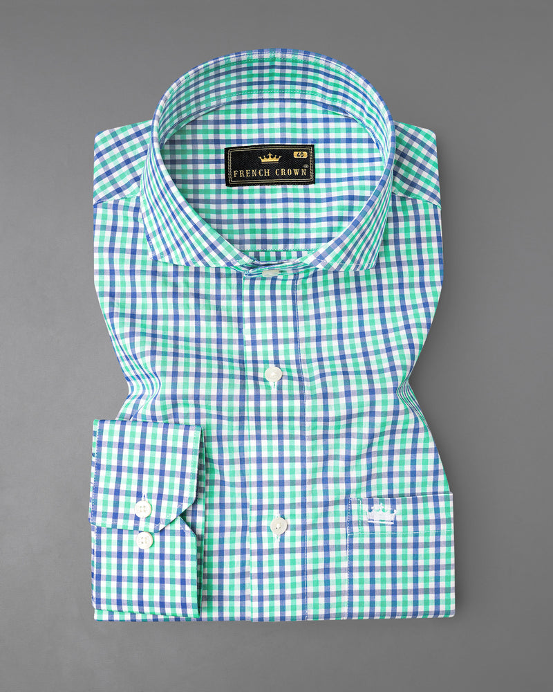 Bright White with Azure Blue and Turquoise Green Checkered Premium Cotton Shirt 8130-CA-38, 8130-CA-H-38, 8130-CA-39, 8130-CA-H-39, 8130-CA-40, 8130-CA-H-40, 8130-CA-42, 8130-CA-H-42, 8130-CA-44, 8130-CA-H-44, 8130-CA-46, 8130-CA-H-46, 8130-CA-48, 8130-CA-H-48, 8130-CA-50, 8130-CA-H-50, 8130-CA-52, 8130-CA-H-52