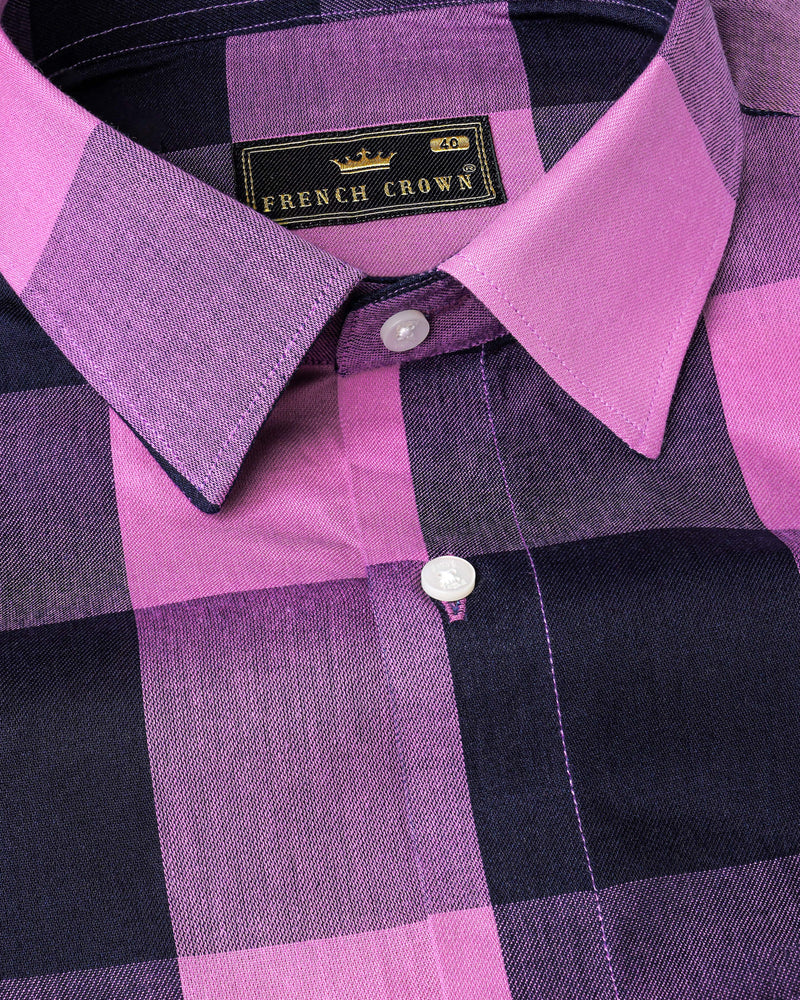 Light Thulian Pink with Bleached Cedar Blue Checked Royal Oxford Shirt