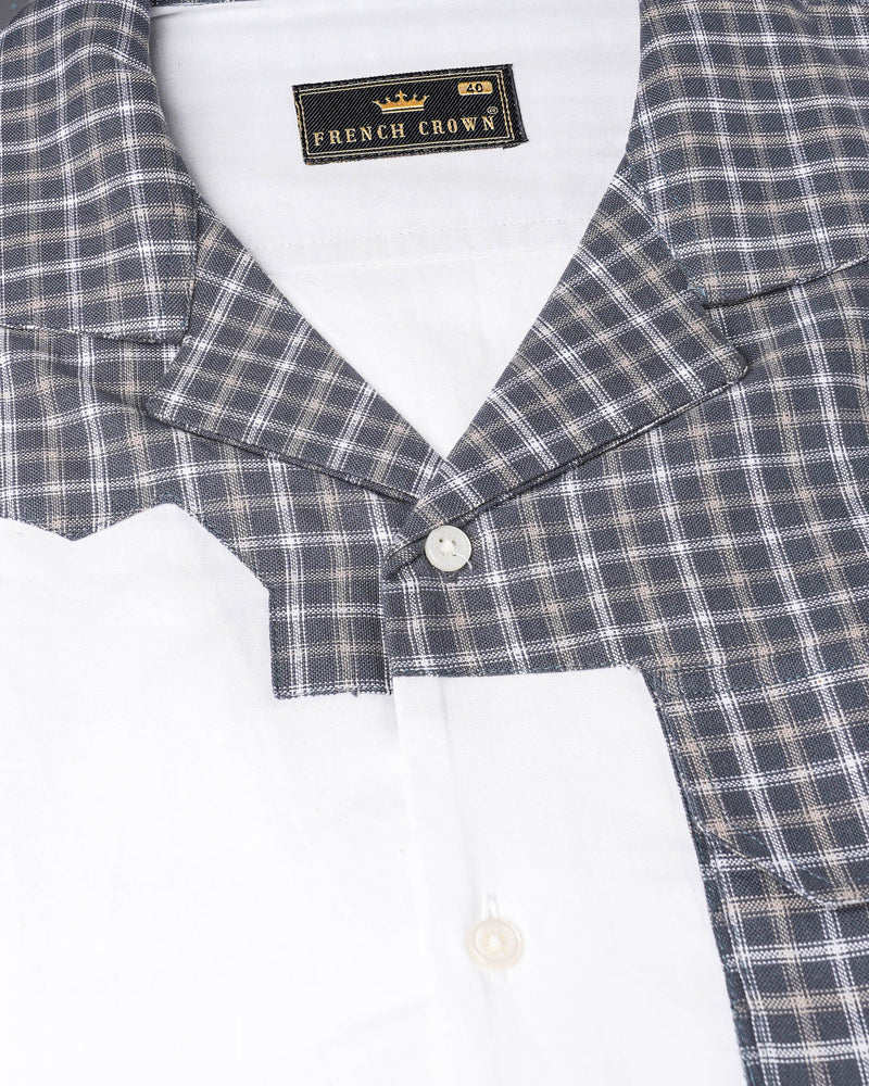 Bright White with Cadet Gray Checkered Super Soft Premium Cotton Designer Shirt