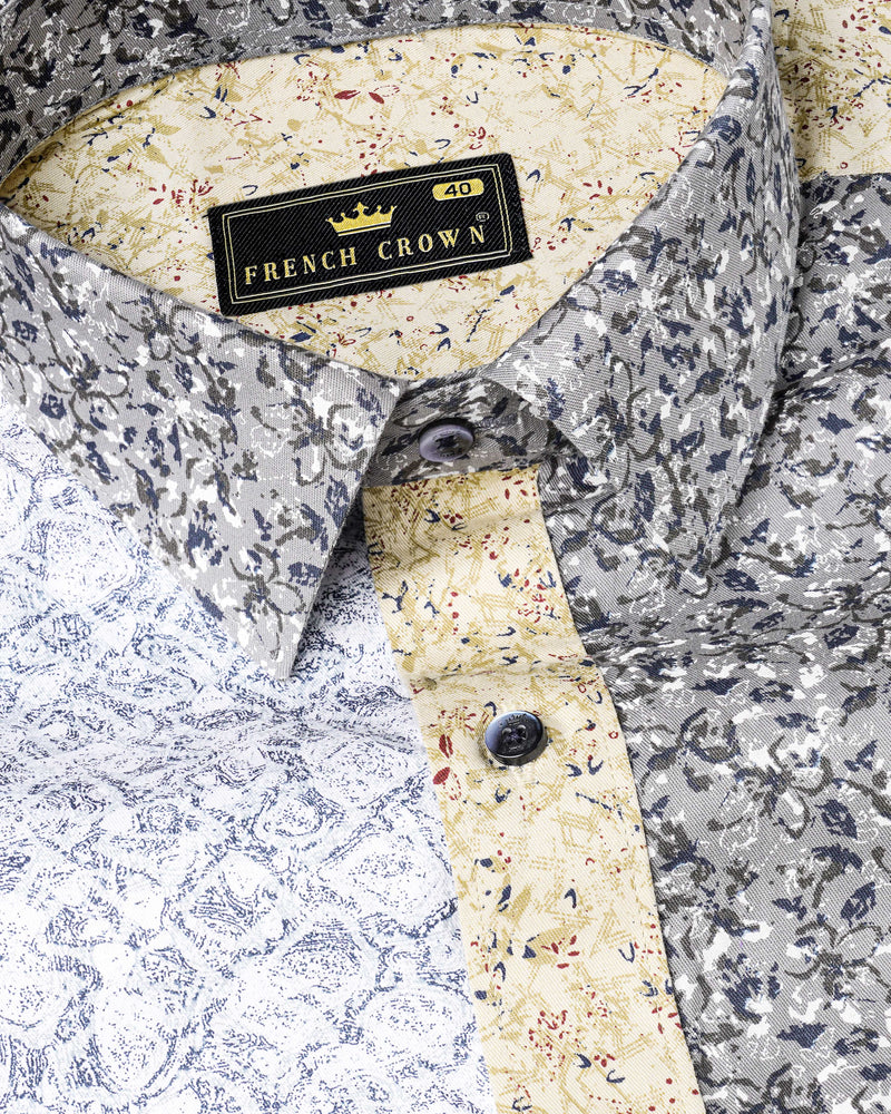 Chatelle Gray with Timberwolf Brown Ditsy Printed Twill Premium Cotton Designer Shirt