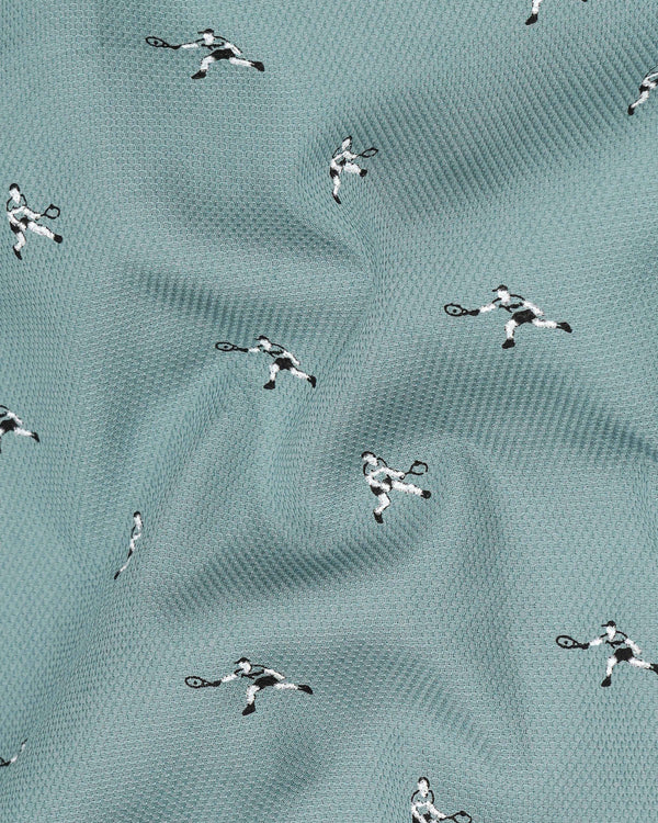 Granny Smith Blue Dobby Textured Premium Giza Cotton Shirt