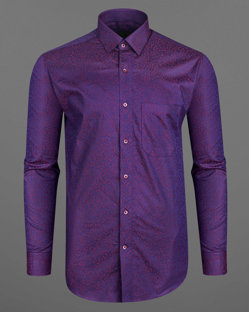 Meteorite Blue and Burgundy Jacquard Textured Premium Giza Cotton Shirt