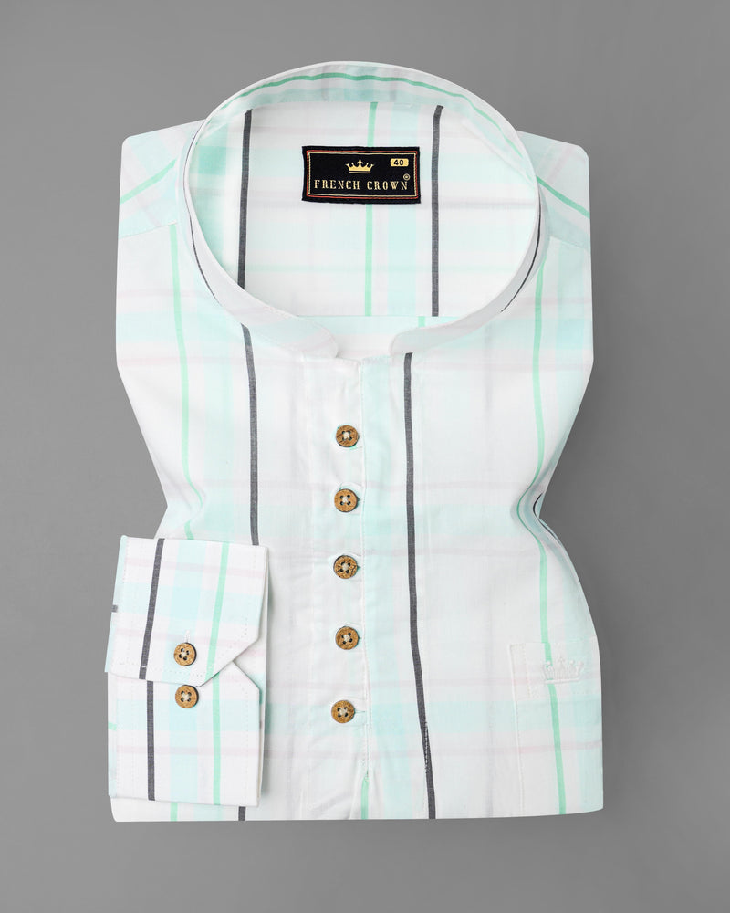 Bright White with Cruise Green Plaid and Striped Premium Cotton Kurta Shirt 8181-KS-38, 8181-KS-H-38, 8181-KS-39, 8181-KS-H-39, 8181-KS-40, 8181-KS-H-40, 8181-KS-42, 8181-KS-H-42, 8181-KS-44, 8181-KS-H-44, 8181-KS-46, 8181-KS-H-46, 8181-KS-48, 8181-KS-H-48, 8181-KS-50, 8181-KS-H-50, 8181-KS-52, 8181-KS-H-52