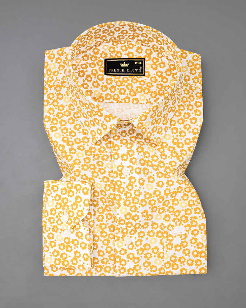 Cantaloupe Yellow with White Ditsy Printed Premium Cotton Shirt 8239-38,8239-H-38,8239-39,8239-H-39,8239-40,8239-H-40,8239-42,8239-H-42,8239-44,8239-H-44,8239-46,8239-H-46,8239-48,8239-H-48,8239-50,8239-H-50,8239-52,8239-H-52