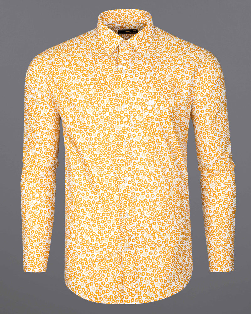 Cantaloupe Yellow with White Ditsy Printed Premium Cotton Shirt 8239-38,8239-H-38,8239-39,8239-H-39,8239-40,8239-H-40,8239-42,8239-H-42,8239-44,8239-H-44,8239-46,8239-H-46,8239-48,8239-H-48,8239-50,8239-H-50,8239-52,8239-H-52