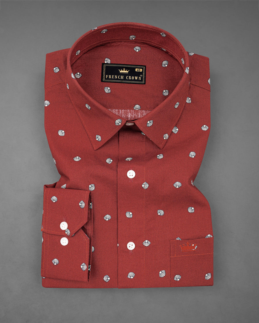 Sanguine Red Sea Shells Printed Premium Cotton Shirt 8244-38,8244-H-38,8244-39,8244-H-39,8244-40,8244-H-40,8244-42,8244-H-42,8244-44,8244-H-44,8244-46,8244-H-46,8244-48,8244-H-48,8244-50,8244-H-50,8244-52,8244-H-52