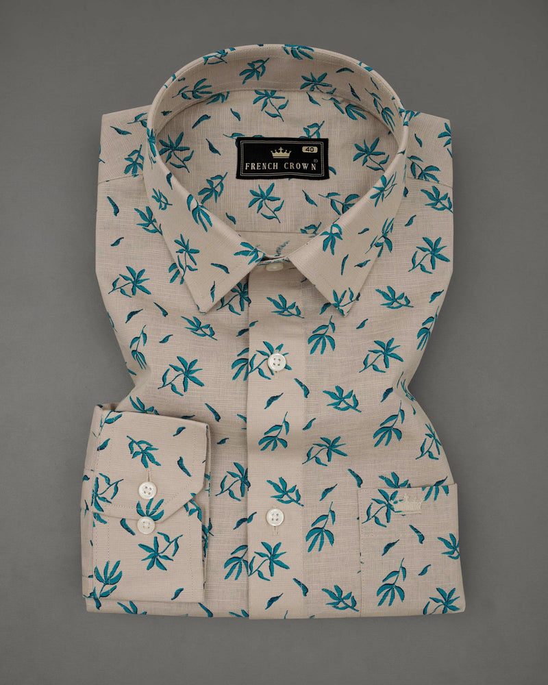 Pearl Bush Gray with Eastern Aqua Blue Leaves Textured Luxurious Linen Shirt 8254-38, 8254-H-38, 8254-39, 8254-H-39, 8254-40, 8254-H-40, 8254-42, 8254-H-42, 8254-44, 8254-H-44, 8254-46, 8254-H-46, 8254-48, 8254-H-48, 8254-50, 8254-H-50, 8254-52, 8254-H-52