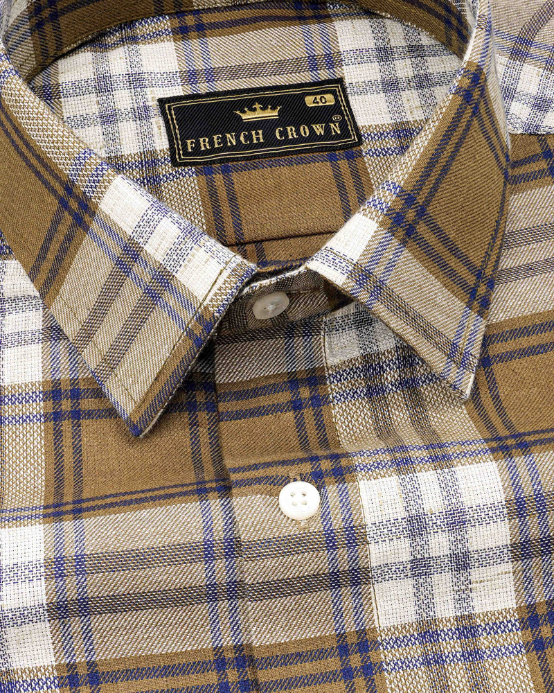 Old Copper Brown with Bunting Blue Twill Plaid Premium Cotton Shirt 8277-38, 8277-H-38, 8277-39, 8277-H-39, 8277-40, 8277-H-40, 8277-42, 8277-H-42, 8277-44, 8277-H-44, 8277-46, 8277-H-46, 8277-48, 8277-H-48, 8277-50, 8277-H-50, 8277-52, 8277-H-52