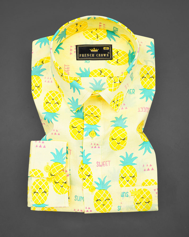 Tahuna Beige with Turbo Yellow Pineapple printed Premium Cotton Shirt 8278-YL-38, 8278-YL-H-38, 8278-YL-39, 8278-YL-H-39, 8278-YL-40, 8278-YL-H-40, 8278-YL-42, 8278-YL-H-42, 8278-YL-44, 8278-YL-H-44, 8278-YL-46, 8278-YL-H-46, 8278-YL-48, 8278-YL-H-48, 8278-YL-50, 8278-YL-H-50, 8278-YL-52, 8278-YL-H-52