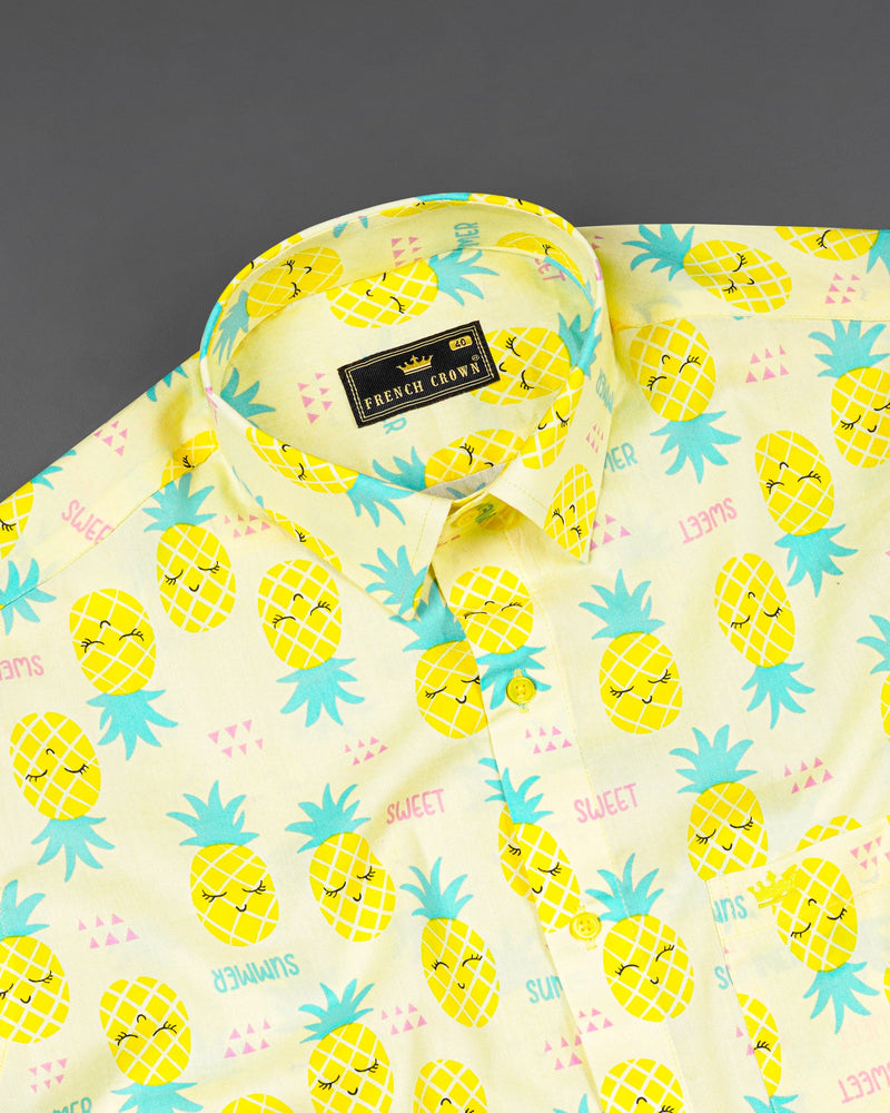 Tahuna Beige with Turbo Yellow Pineapple printed Premium Cotton Shirt 8278-YL-38, 8278-YL-H-38, 8278-YL-39, 8278-YL-H-39, 8278-YL-40, 8278-YL-H-40, 8278-YL-42, 8278-YL-H-42, 8278-YL-44, 8278-YL-H-44, 8278-YL-46, 8278-YL-H-46, 8278-YL-48, 8278-YL-H-48, 8278-YL-50, 8278-YL-H-50, 8278-YL-52, 8278-YL-H-52