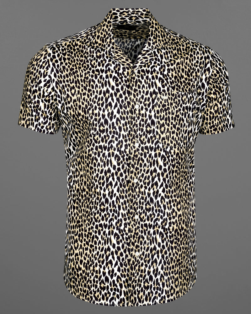 Cararra Cream with Brandy Brown and Black Leopard Striped Printed Premium Cotton Shirt        8364-CC-H-38,8364-CC-H-39,8364-CC-H-40,8364-CC-H-42,8364-CC-H-44,8364-CC-H-46,8364-CC-H-48,8364-CC-H-50, 8364-CC-H-52