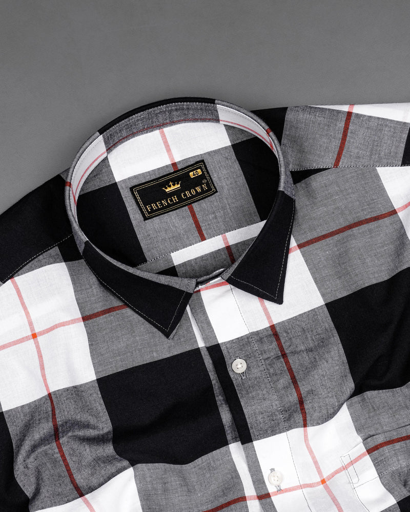 Bright White and Jade Black Checked Premium Cotton Shirt 8389-38, 8389-H-38, 8389-39,8389-H-39, 8389-40, 8389-H-40, 8389-42, 8389-H-42, 8389-44, 8389-H-44, 8389-46, 8389-H-46, 8389-48, 8389-H-48, 8389-50, 8389-H-50, 8389-52, 8389-H-52