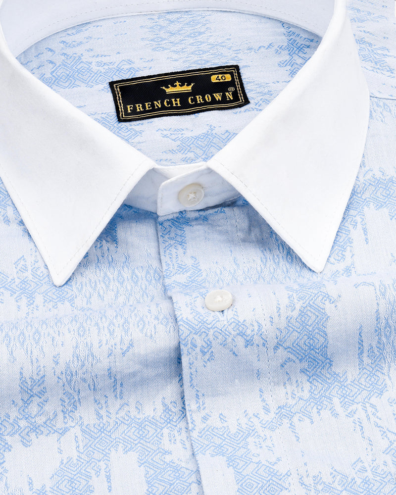 Bright White with Glacier Blue Jacquard Textured Premium Giza Cotton Designer Shirt 8395-P81-38, 8395-P81-H-38, 8395-P81-39,8395-P81-H-39, 8395-P81-40, 8395-P81-H-40, 8395-P81-42, 8395-P81-H-42, 8395-P81-44, 8395-P81-H-44, 8395-P81-46, 8395-P81-H-46, 8395-P81-48, 8395-P81-H-48, 8395-P81-50, 8395-P81-H-50, 8395-P81-52, 8395-P81-H-52