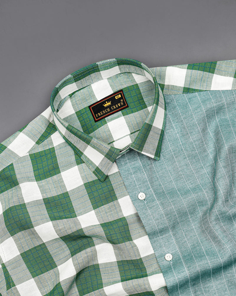 Ziggurat Green Striped with Camarone Green Checkered Luxurious Linen Designer Shirt 8416-P190-38, 8416-P190-H-38, 8416-P190-39,8416-P190-H-39, 8416-P190-40, 8416-P190-H-40, 8416-P190-42, 8416-P190-H-42, 8416-P190-44, 8416-P190-H-44, 8416-P190-46, 8416-P190-H-46, 8416-P190-48, 8416-P190-H-48, 8416-P190-50, 8416-P190-H-50, 8416-P190-52, 8416-P190-H-52