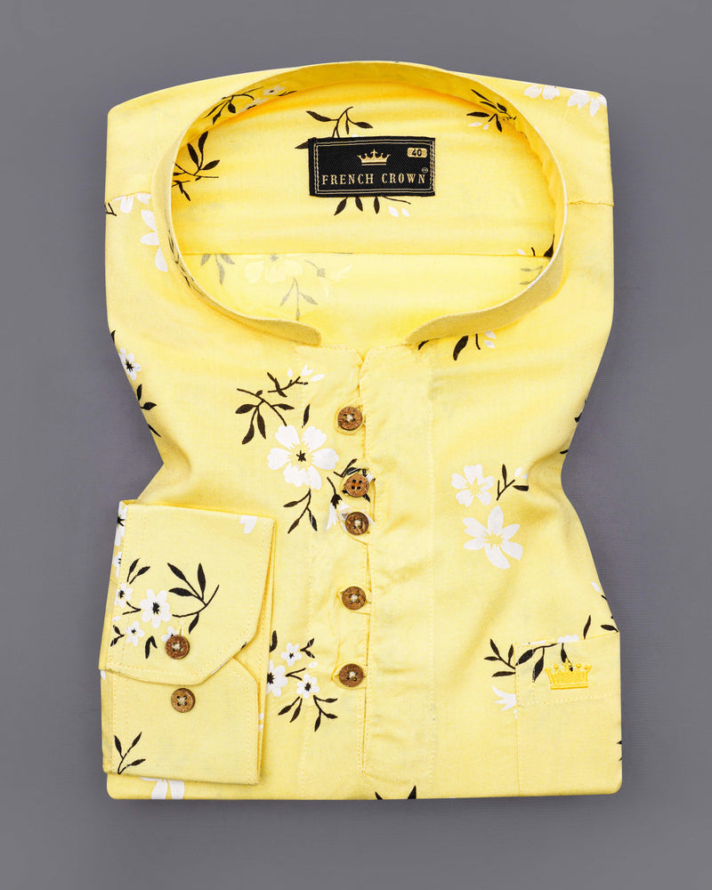 Brulee Yellow Floral Printed Premium Tencel Kurta Shirt 8426-KS-38, 8426-KS-H-38, 8426-KS-39,8426-KS-H-39, 8426-KS-40, 8426-KS-H-40, 8426-KS-42, 8426-KS-H-42, 8426-KS-44, 8426-KS-H-44, 8426-KS-46, 8426-KS-H-46, 8426-KS-48, 8426-KS-H-48, 8426-KS-50, 8426-KS-H-50, 8426-KS-52, 8426-KS-H-52