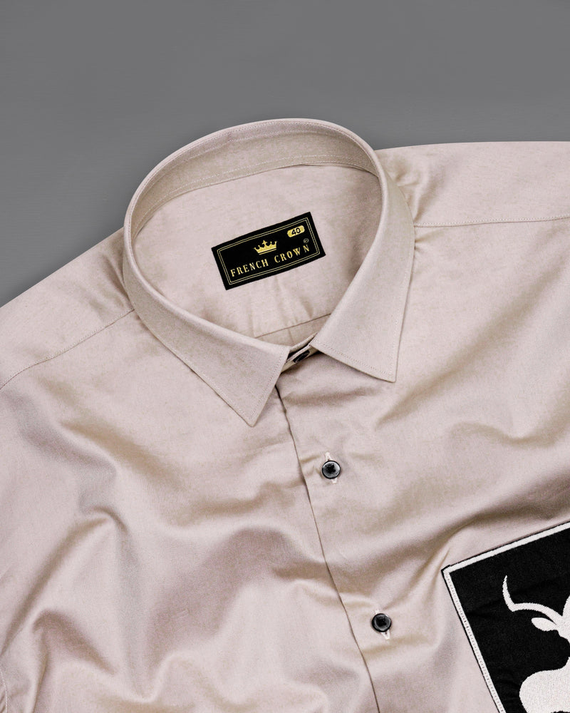 Soft Amber Brown with Black Patch Pocket Deer Embroidered Super Soft Premium Cotton Shirt