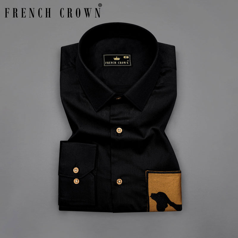 Jade Black with Mckenzi Brown Patch Pocket Illusion Dog Embroidered  Super Soft Premium Cotton Shirt