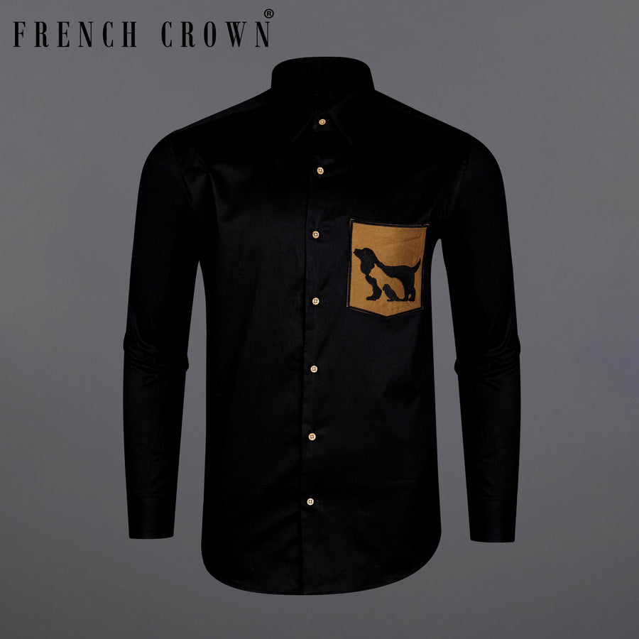 Jade Black with Mckenzi Brown Patch Pocket Illusion Dog Embroidered  Super Soft Premium Cotton Shirt