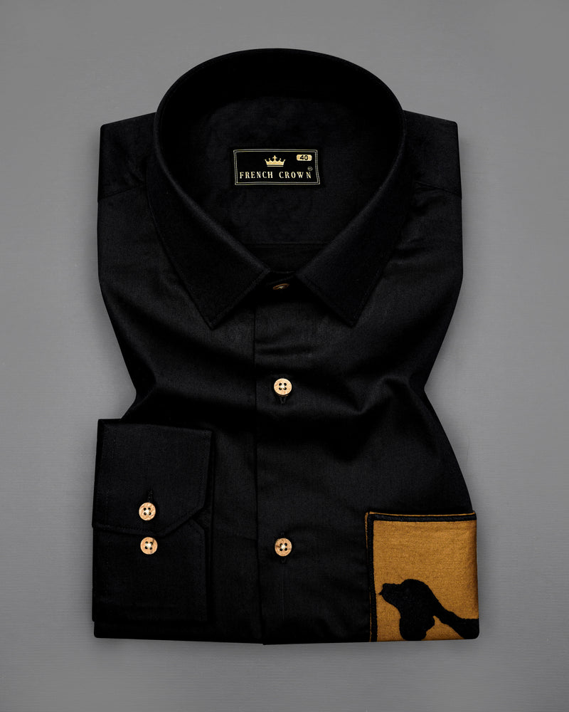 Jade Black with Mckenzi Brown Patch Pocket Illusion Dog Embroidered  Super Soft Premium Cotton Shirt