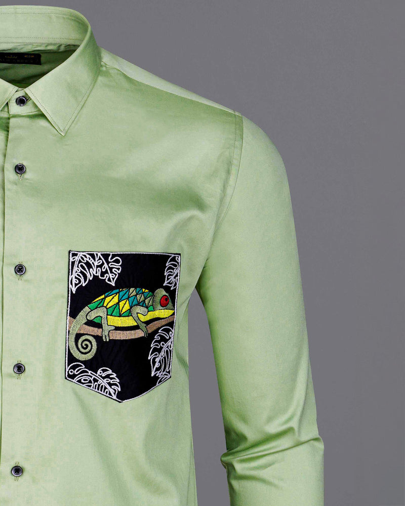 Timberwolf Green with Black Patch Pocket Chameleon Embroidered  Super Soft Premium Cotton Shirt