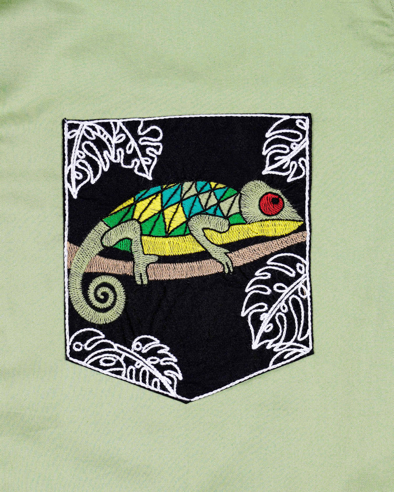 Timberwolf Green with Black Patch Pocket Chameleon Embroidered  Super Soft Premium Cotton Shirt