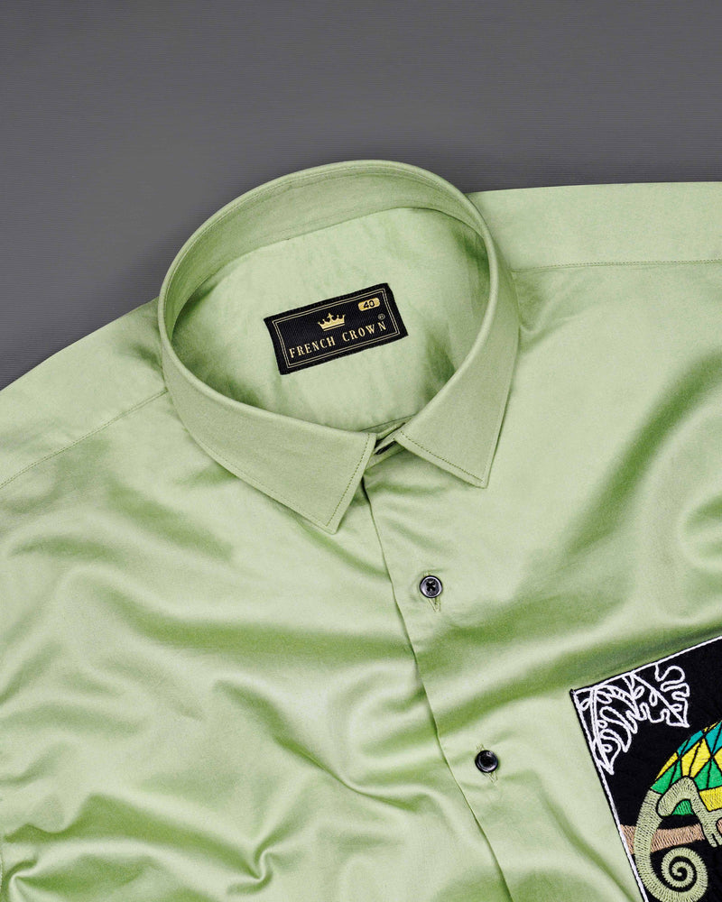 Timberwolf Green with Black Patch Pocket Chameleon Embroidered  Super Soft Premium Cotton Shirt