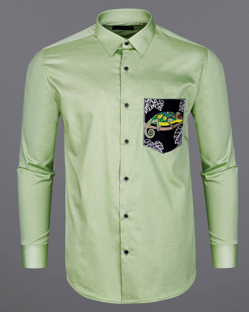 Timberwolf Green with Black Patch Pocket Chameleon Embroidered  Super Soft Premium Cotton Shirt