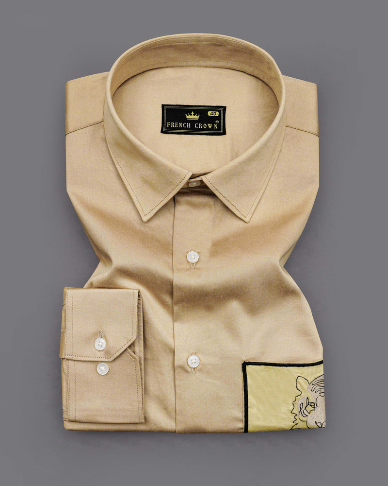 Coral Reef Brown with Colonial Yellow Patch Pocket Tiger Embroidered  Super Soft Premium Cotton Shirt