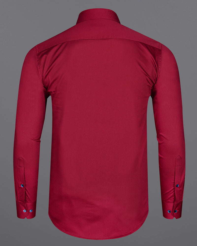 Claret Red with Mirage Blue Patch Pocket Spider Embroidered  Super Soft Premium Cotton Shirt