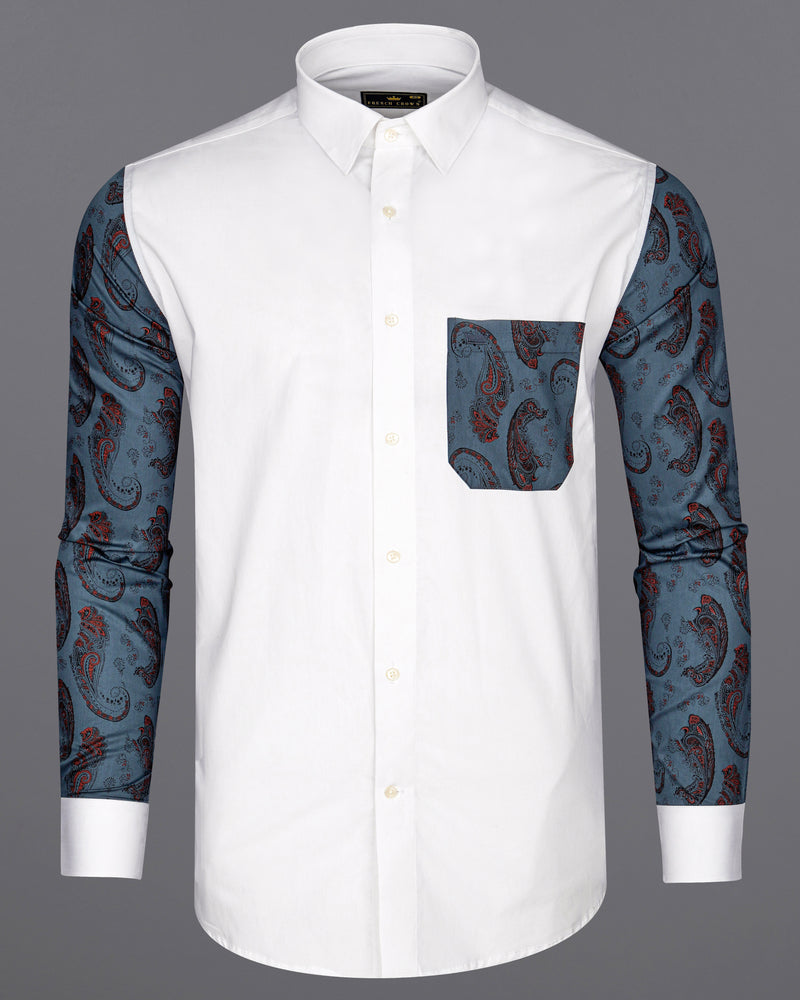 Bright White with Bayoux Blue Paisley Printed Super Soft Premium Cotton Designer Shirt 8473-P291-38,8473-P291-H-38,8473-P291-389,8473-P291-389,8473-P291-40,8473-P291-H-40,8473-P291-402,8473-P291-402,8473-P291-404,8473-P291-404,8473-P291-406,8473-P291-406,8473-P291-408,8473-P291-408,8473-P291-50,8473-P291-H-50,8473-P291-502,8473-P291-502