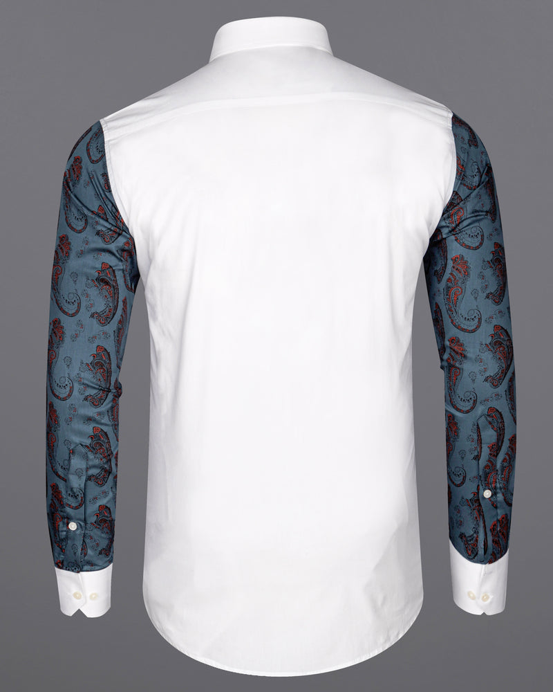 Bright White with Bayoux Blue Paisley Printed Super Soft Premium Cotton Designer Shirt 8473-P291-38,8473-P291-H-38,8473-P291-389,8473-P291-389,8473-P291-40,8473-P291-H-40,8473-P291-402,8473-P291-402,8473-P291-404,8473-P291-404,8473-P291-406,8473-P291-406,8473-P291-408,8473-P291-408,8473-P291-50,8473-P291-H-50,8473-P291-502,8473-P291-502