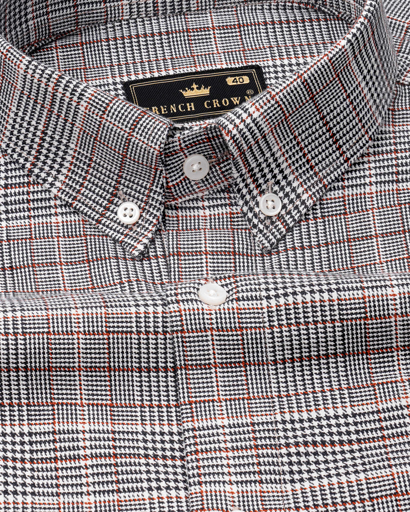 Bright White with Jade Black Plaid Houndstooth Shirt