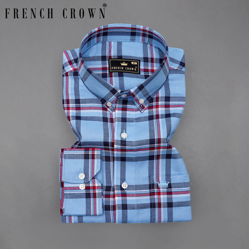 Seagull Sky Blue with Zodiac Navy Blue and Claret Red Plaid Royal Oxford Shirt 8490-BD-38,8490-BD-H-38,8490-BD-39,8490-BD-H-39,8490-BD-40,8490-BD-H-40,8490-BD-42,8490-BD-H-42,8490-BD-44,8490-BD-H-44,8490-BD-46,8490-BD-H-46,8490-BD-48,8490-BD-H-48,8490-BD-50,8490-BD-H-50,8490-BD-52,8490-BD-H-52