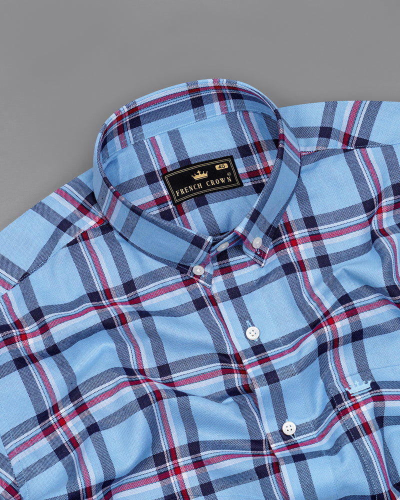 Seagull Sky Blue with Zodiac Navy Blue and Claret Red Plaid Royal Oxford Shirt 8490-BD-38,8490-BD-H-38,8490-BD-39,8490-BD-H-39,8490-BD-40,8490-BD-H-40,8490-BD-42,8490-BD-H-42,8490-BD-44,8490-BD-H-44,8490-BD-46,8490-BD-H-46,8490-BD-48,8490-BD-H-48,8490-BD-50,8490-BD-H-50,8490-BD-52,8490-BD-H-52