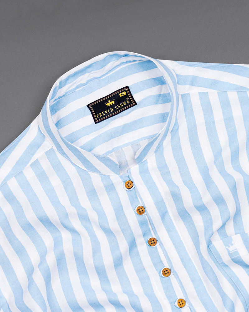 Bright White with Spindle Blue Striped Premium Tencel Kurta Shirt 8497-KS-38,8497-KS-H-38,8497-KS-39,8497-KS-H-39,8497-KS-40,8497-KS-H-40,8497-KS-42,8497-KS-H-42,8497-KS-44,8497-KS-H-44,8497-KS-46,8497-KS-H-46,8497-KS-48,8497-KS-H-48,8497-KS-50,8497-KS-H-50,8497-KS-52,8497-KS-H-52