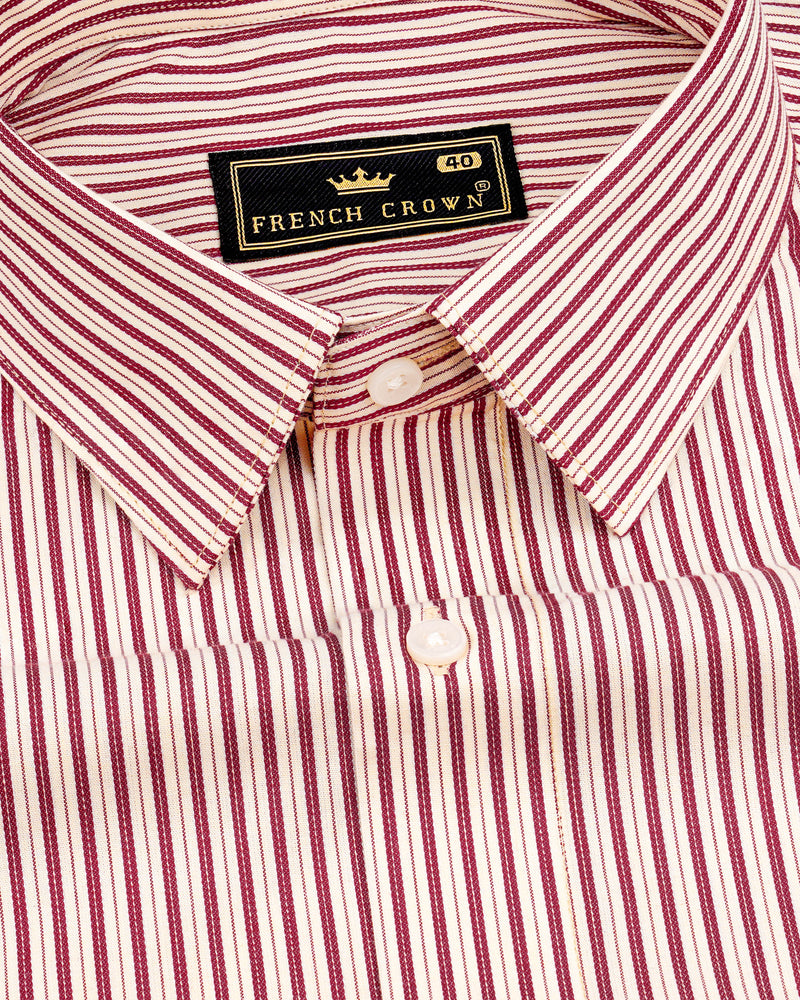 Eggshell Cream with Claret Red Striped Dobby Textured Premium Giza Cotton Shirt 8498-38,8498-H-38,8498-39,8498-H-39,8498-40,8498-H-40,8498-42,8498-H-42,8498-44,8498-H-44,8498-46,8498-H-46,8498-48,8498-H-48,8498-50,8498-H-50,8498-52,8498-H-52