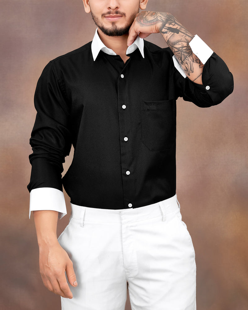 Jade Black with White Collar and Cuffs Twill Premium Cotton Shirt