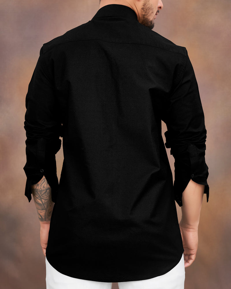 Jade Black Royal Oxford Designer Overshirt with Zipper Closure